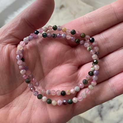 Pink Watermelon Tourmaline Faceted Dainty Bracelet