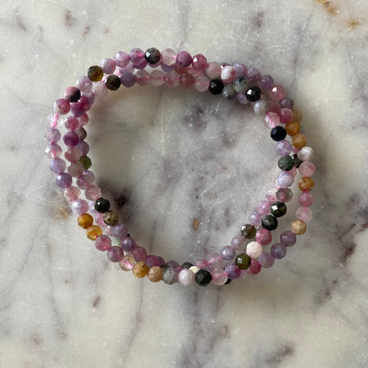 Pink Watermelon Tourmaline Faceted Dainty Bracelet