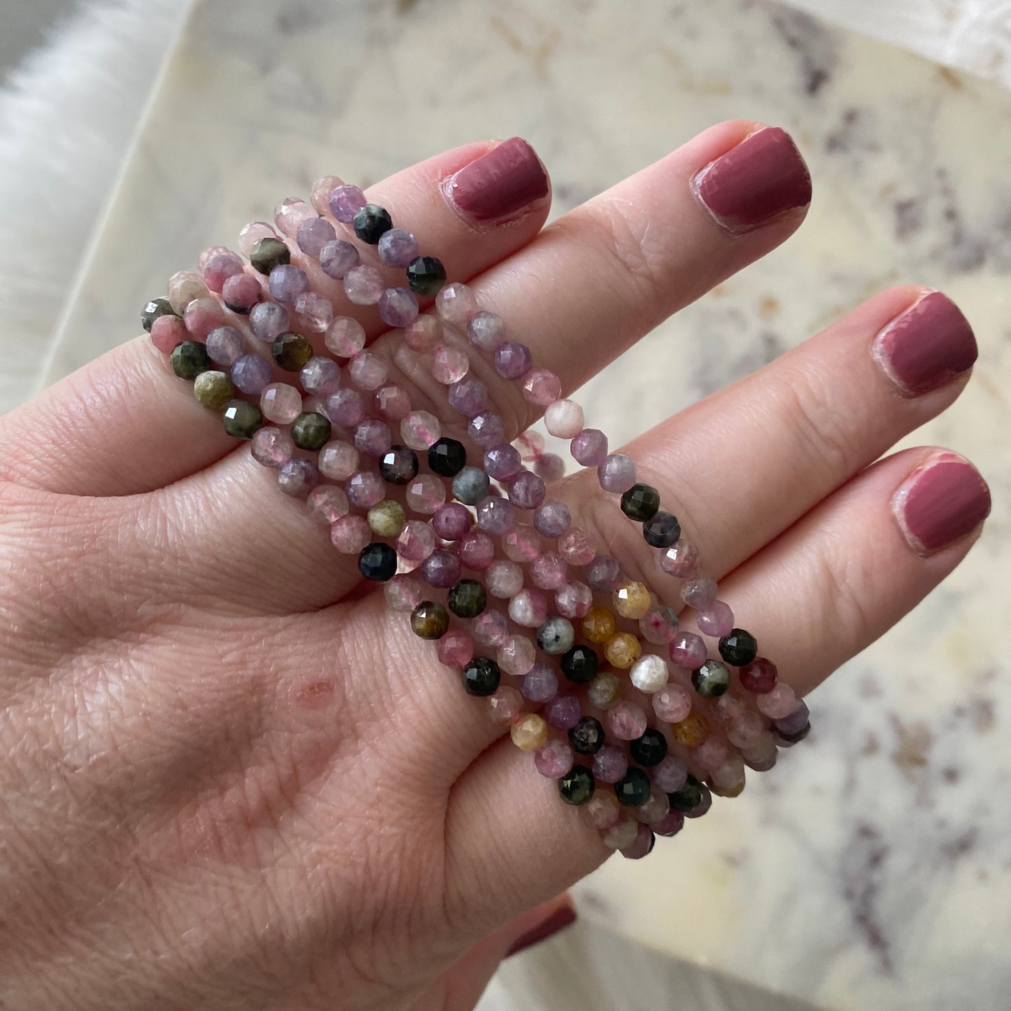 Pink Watermelon Tourmaline Faceted Dainty Bracelet