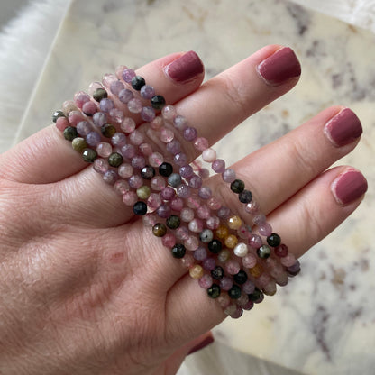 Pink Watermelon Tourmaline Faceted Dainty Bracelet