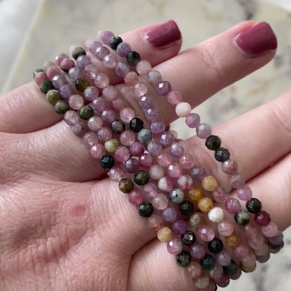 Pink Watermelon Tourmaline Faceted Dainty Bracelet